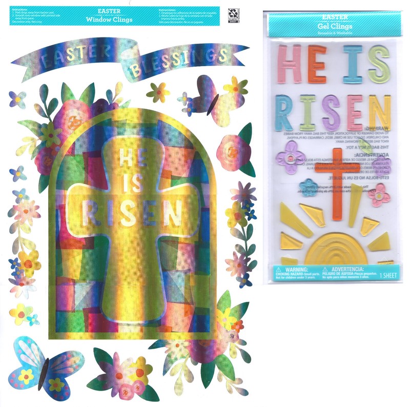 Easter HE IS RISEN with CROSS Window Foil Sheet and Gel Clings Decorations $6Sh