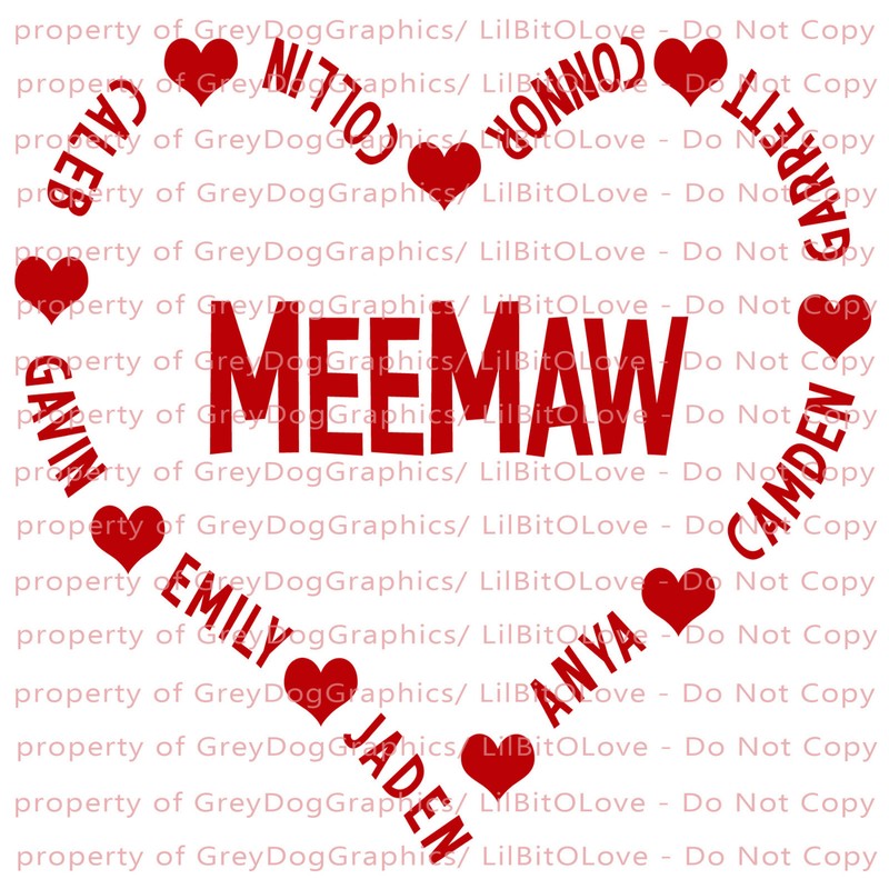 Custom 6″ Grandmother Heart Grandkid names forming heart vinyl decal sticker