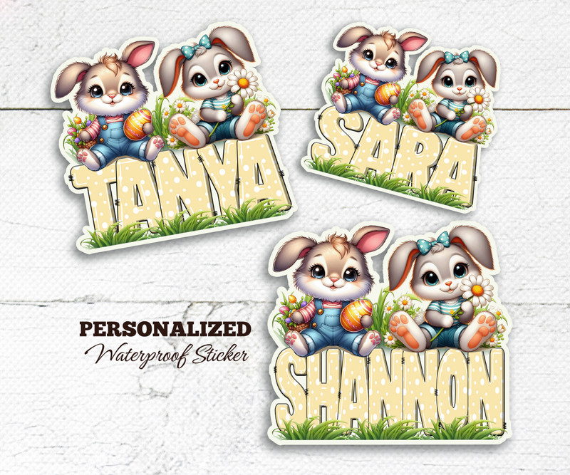 Personalized Bunny Name Sticker, Easter Rabbit Vinyl Decal, Cute Girls Gift Idea gallery