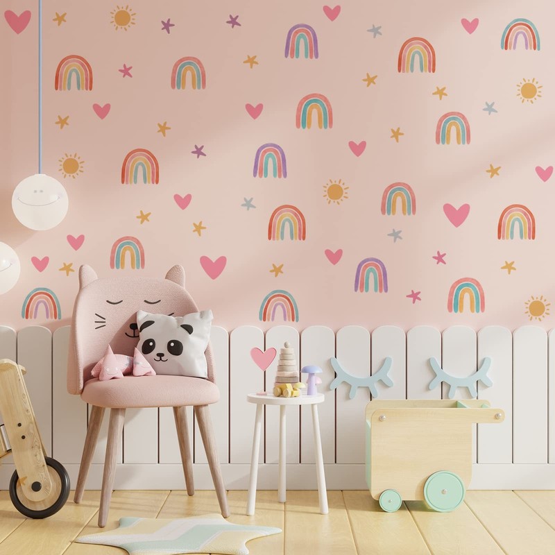 Rainbow Wall Decor Stickers Small Rainbow Decal Watercolor Heart Star Sun Wal... gallery