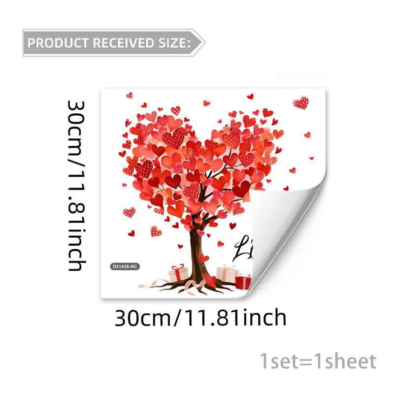PVC Static Cling Heart Window Decal 30 x 30cm Romantic For Home Decoration
