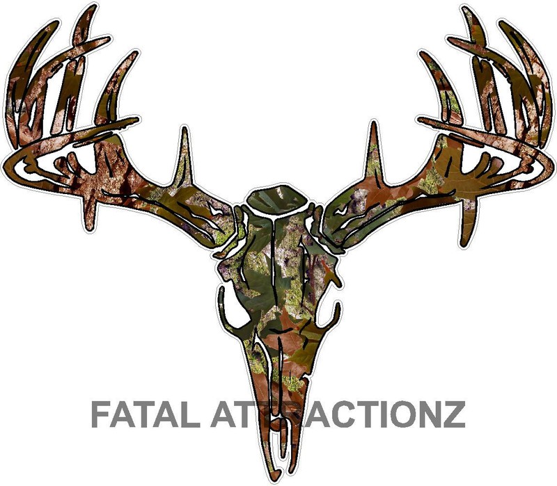 Camo S2 Deer Skull S4 Vinyl Sticker Decal Hunting Buck trophy whitetail rack
