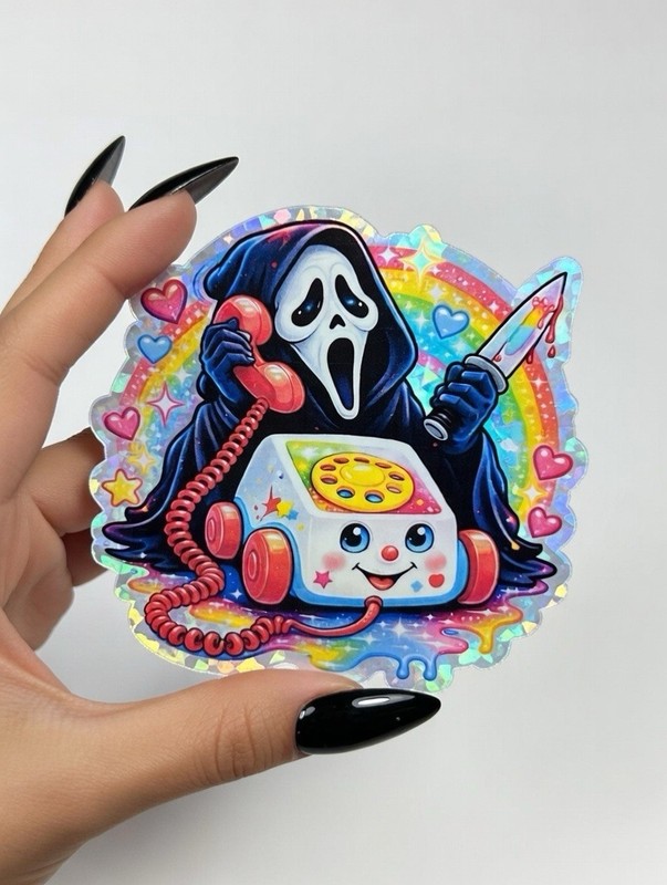Ghostface Chatter Phone Rainbow Explosion Holographic 3 Inch Sticker