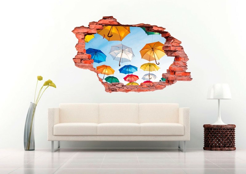 Umbrellas Under Sky 3D Wall Decal Removable Vinyl Sticker Mural Wall Art Decor