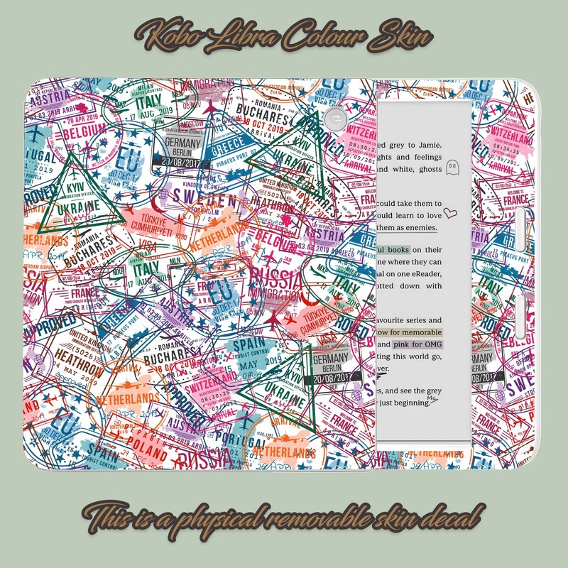 Passport Stamps Kobo Skin Decals, Kobo Vinyl Cover, Kobo Decal, Kobo Accessory