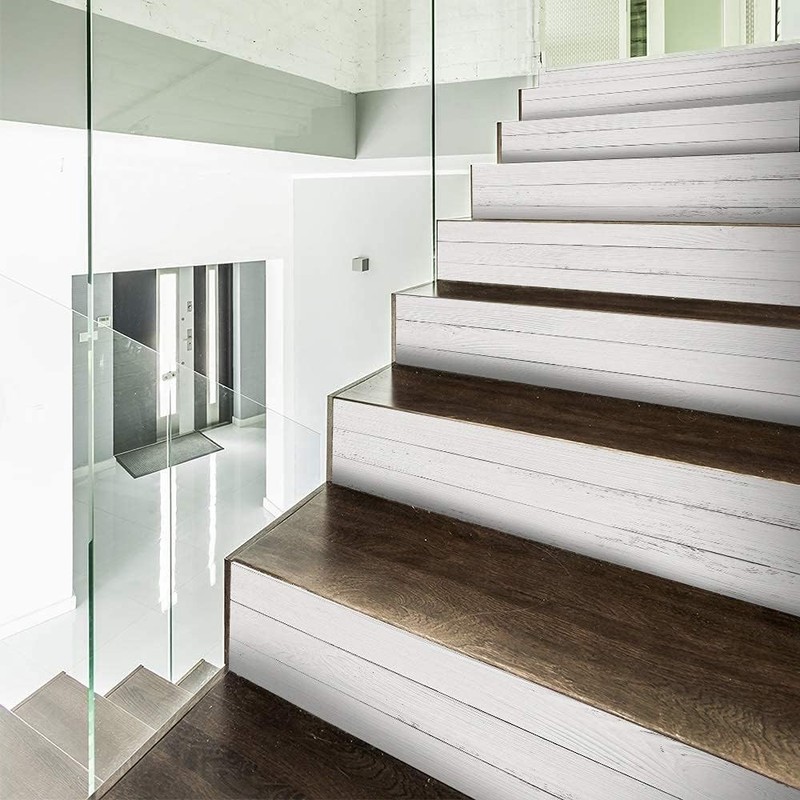 Matte Finish Faux Wood Stair Riser Decals - 14 Easy Peel Strips for Indoor Use gallery