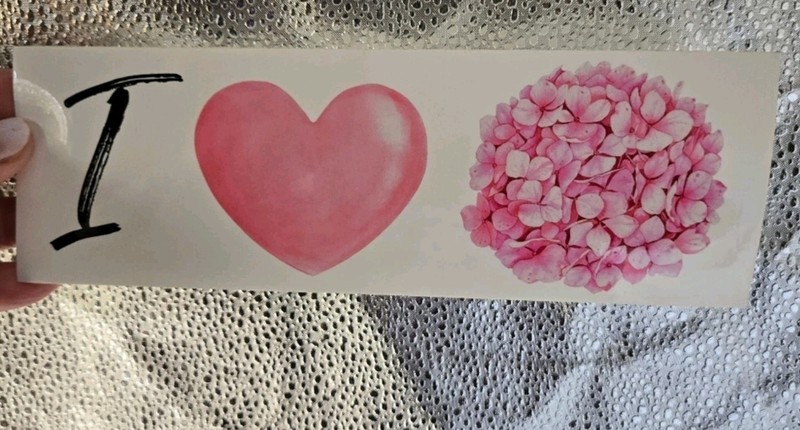 I Love Hydrangeas blush pink hydrangea graphic 9×3 inch glossy bumper sticker