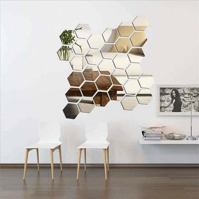 12/36pcs Art Mirror Hexagon Removable Acrylic Wall Stickers DIY Room Decor gallery