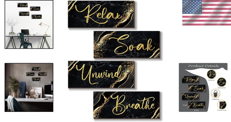 Luxury Black and Gold Wooden Wall Decor - Rustic Marble Style Art for Relaxation gallery