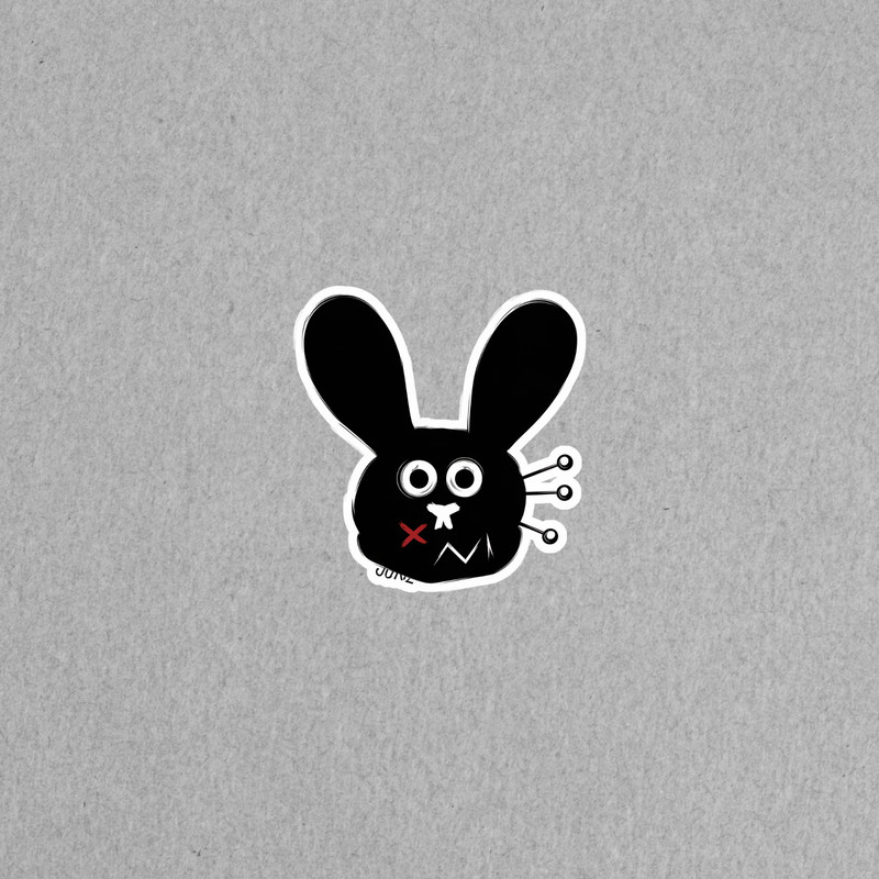 Edgy Black Bunny Sticker – Goth Rabbit with X Mouth & Piercings – Vinyl Decal #4