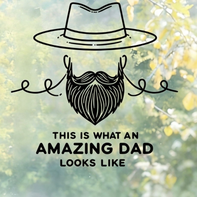 Fathers Day Retro Sticker Mustache Hat Design PVC for Wall Glass Decor 30x30cm