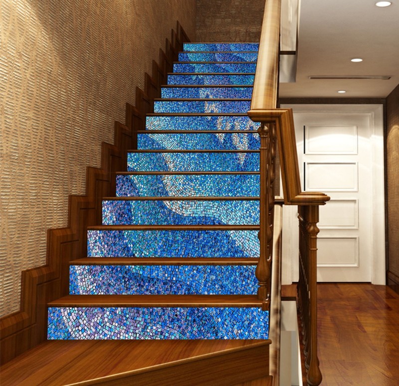 3D Blue Beach Texture 1 Tile Marble Stair Riser Decoration Vinyl Wallpaper Mural