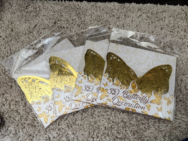3D Effect Gold Butterfly Wall Decal Stickers, Plastic, 3 Packs