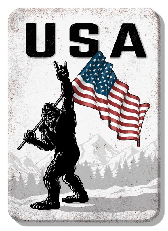 Sasquatch with American Flag - USA - Refrigerator / Toolbox Magnet gallery