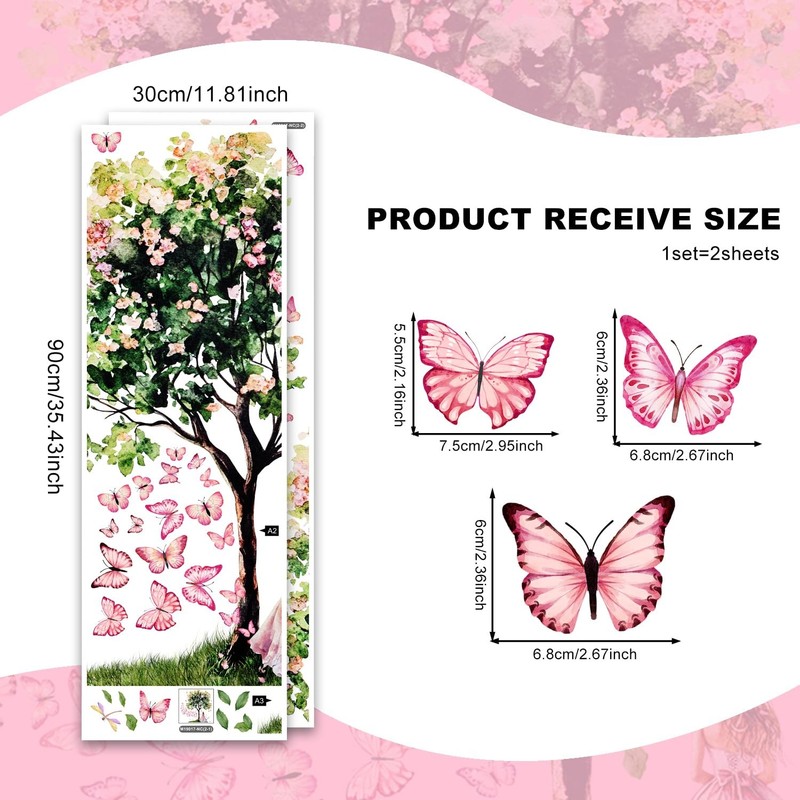 Flower Tree Wall Stickers Butterfly Girl Wall Decals 2 Sheets Peel and Stick ... gallery