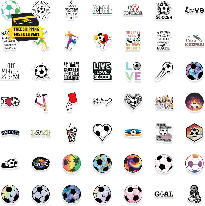 Soccer Stickers, Cool Soccer Sport Stickers for Kids Teens Adults, 100PCS Vinyl gallery