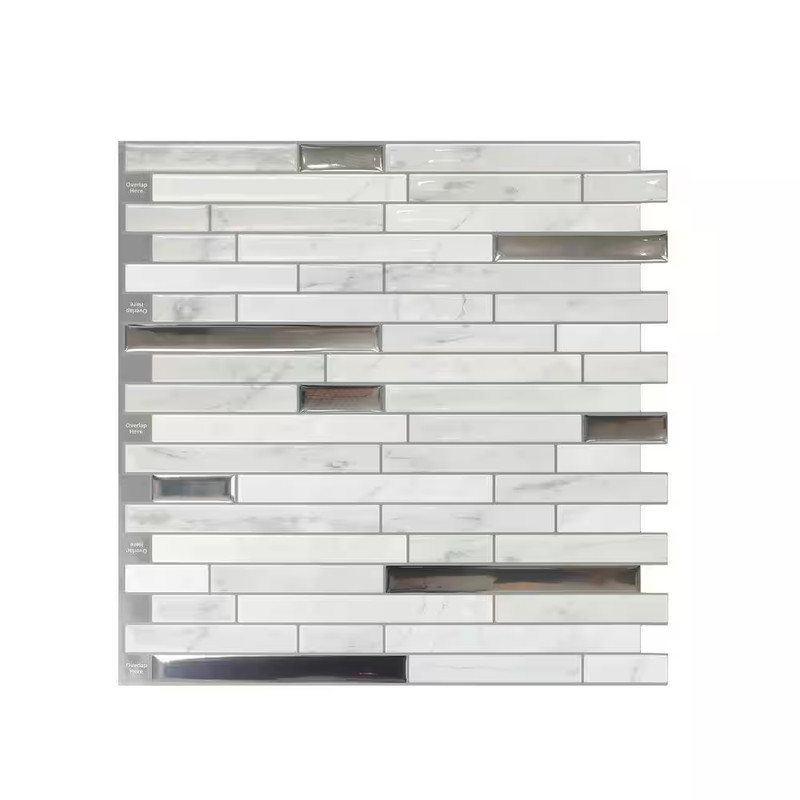 Jeedeson Peel Stick Wall Tile 12in Marble White Silver Kitchen Backsplash 10pack