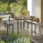 Set de Mesa + Bancas para Comedor Río 210 Aluminio Nardi Italia Tórtola